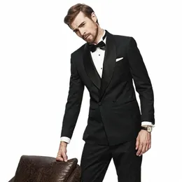 stevditg podwójnie Brested Black Shawl Lapel Slim Fit Eleganckie dżentelmeńczycy Suits Formal Blazer Luxury Wedding 2 -Eup Kurtka T28R#