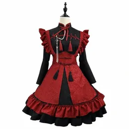 anime kırmızı siyah Çin kabartması jakard lolita hizmetçi dr cosplay kostüm kız hizmetçi dr trend parti kostümleri o92v#