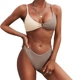 ZAFUL Damen-Bikini-Badeanzug mit geripptem O-Ring und frechem Tanga-Badeanzug, zweiteiliger Badeanzug