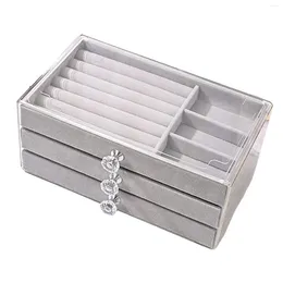 Jewelry Pouches Acrylic Organizer With 3 Drawers Velvet Lining Display Case Made Of Composite Board Wrapped In Fabric