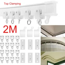 Accessories 2M Bendable Curtain Rail Flexible Ceiling Top Clamping Mounted Curtain Track Straight Slide Balcony Plastic Home Window Decor