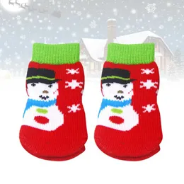 Dog Apparel 4pcs Christmas Socks Anti- Cotton With Rubber Reinforcement Protectors Winter Holiday Party Pets Wear Red