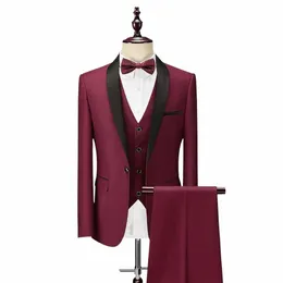 1 Set Groom Suit Shoulder Pad Single-breasted Wedding Wear British Style Slim Fit Full Busin Men Blazer Vest Pants Fi Ac W6lh#