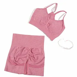 Chrleisure Seaml Sports Set Kadınlar 2pcs Yoga Suit Fitn Bra Bisiklet şortlu spor salonu elastik egzersiz kıyafeti aktif giyim j4ed#