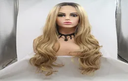 Aohai Natural Lace Front Wig with Ombre Blonde Full End耐熱性繊維24インチ安い小さなレース合成髪交換3570484
