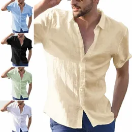 Męskie koszule lniane białe krótkie rękawe męskie koszulki Bluzki Solidne, swobodne topy społeczne koszule HARAJUKU Koszulka piłkarska