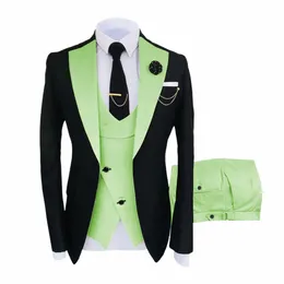 Mens Suits 3 Piece Peak Lable Slim Fit Tuxedos Party Suits Grooms Men Suits For Weddi For Wedding 2021 Blazer+Vest+Pants I8DN#