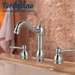 Bathroom Sink Faucets Torayvino Basin Faucet Mixer Taps Brushed Nickel Brass Luxury & Cold Water Double Handle Deck Mounted Tap