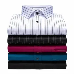 2023 MĘŻCZYZN BUSIN OFFICE LG STOCE STRAND STRANSAL Casual Shirts Classic Elasty Silky N-Ir Dr Shirt Pocketl T2UH#