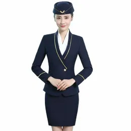 Trajes de Ncios Professiones Formales Para Mujer, Vestido de Azafata al Aire, Trajes de Trabajo Carrera Oficina, Cjunto Estilos Uniform R5ur#