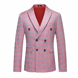 spring New Men's Striped Suit Jacket Fi Slim Men Plaid Dr Coat Red Purple Pink Gray Blazers Big Size 6XL Terno Masculino G218#