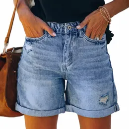 2024 FI Womens Denim Shorts Hosen Tasche Weibliche Loch Bottom Sexy Casual Jeans Denim Hosen Wed Frauen Denim Shorts S7qI #