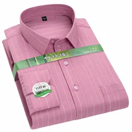 Camicia da uomo in fibra di bambù manica Lg elastica antirughe vestibilità regolare busin formale stampa a quadretti blu a righe sociali 4XL X4Xr #