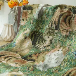 Ткань трава кошка окрашенная пряжа жаккардовая ткань милый мультяшный стиль женские ковры для багажа плотная ткань 50 см x 150 см