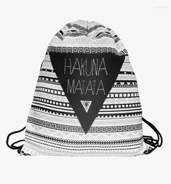 Drawstring randig aztec hakuna väska casual mochila cuerda ut dörr ryggsäck kvinnor män modis sträng flicka