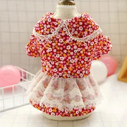 Cão vestuário litte vestido floral primavera verão algodão boneca colar roupas para cães chihuahua poodle linda princesa saia pet apparels