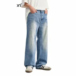 inflação Vintage W Baggy Jeans Mens Street Style Dark W Blue Loose Fit Denim Pants Z0Wk#