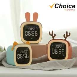 Cartoon Rabbit Deer Ear Alarm Clock laddningsbar digital Display Led Nigh Light Table Clock Wall Clock vardagsrum LED -klocka 240326