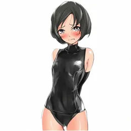 cosplay anime karikatür hizmetçi bodysuit lateks yüksek boyun kollu üçgen siyam tek parça mayo hizmeti kıyafeti giymek erotik z9hy#