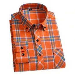 Autumn Spring Plaid Shirt Men LG Sleeve 100% Cott Casual Flanell Fi Daily Home Regular Fit Man kläder plus storlek 6xl 5x 71yo#