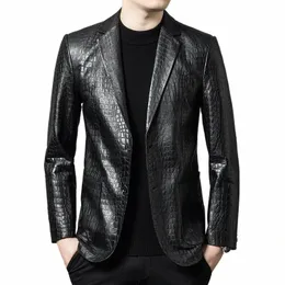 Gentleman Premium Sheepskin Blazers för män Slim Leather Jacket Winter High Quality Busin Casual Oversize 5xl Terno Masculino H1xs#