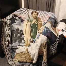 Chair Covers Christmas Birth of Jesus Blanket Cotton Shawl Air Conditioning Cover Blanket Lunch Break Blanket