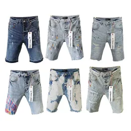 Casual Men Jeans Motorcycle Designer Mens Purple Straight Short Denim Pant Women Distressed Ripped Biker Blue Jean Shorts Slim Fit