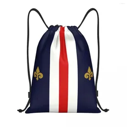 Sacos de compras França Bandeira Drawstring Bag Homens Mulheres Portátil Sports Gym Sackpack Lily Flower Treinamento Armazenamento Mochilas