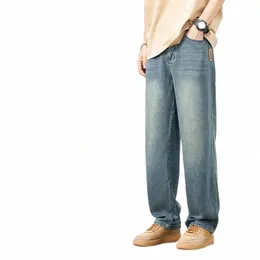 Marka Giyim İlkbahar Yaz Rahat Yumuşak Lyocell Kumaş Erkek Kotlar Gevşek Geniş Bacak Pantolon Elastik Bel Sırastı Pantolon Artı Boyut X3XQ#