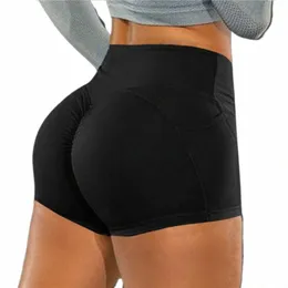 Kadın Spor Salonu Şortları Yüksek Bel Push Up Bisiklet Taytlar Femme için Phe Cepler Çalışma Fitn Eğitim Yoga Kısa Pantolon K8f5#