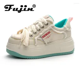 Sapatos casuais fujin 7cm cunha couro genuíno chunky sneaker plataforma fundo grosso confortável primavera outono 2024 tornozelo bota moda manter