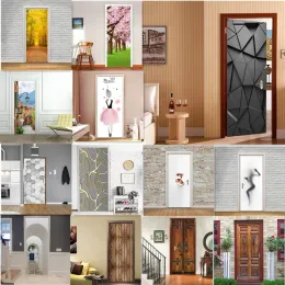 Naklejki Nowoczesne modne naklejki drzwi 3D Domowe wystrój tapeta seldhesive Waterproof plakat de Portes DIY Deur naklejka do drzwi Mural