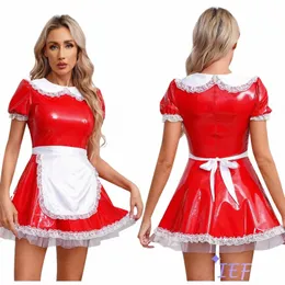 Womens Pole Dance Show Servi Cosplay Maid Latex Dr Carnevale Masquerade Festa a tema Dr-up Ball Gown Costume con Apr e1N6 #