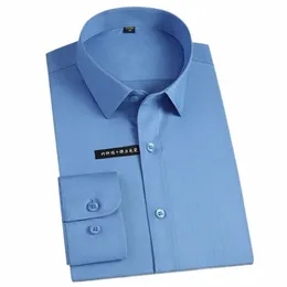 Camicia da uomo classica in seta con maniche Lg in fibra di bambù, senza tasca, vestibilità regolare, tinta unita, camicia da ufficio di facile manutenzione