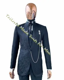 Męski garnitur luksusowe wieczorne dres dla pana młodego 2023 Slim Fited Black Jacquard Blazers Sets 3 sztuki Busin Social Formal Ubrania M4ze#