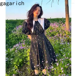 Festklänningar gagarich hepburn stil svart bubbla ärm blommig klänning sommardocka krage prinsessan fairy skog dam vintage vestido