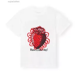 Koszulka damska designerska koszula truskawkowe owoce owoce okrągły okrąg