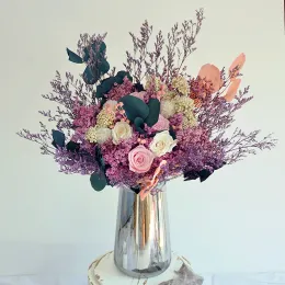 Almofada natural flor seca eterna buquê de rosas reais casamento decoração de casa alta qualidade grande buquê arranjo de flores