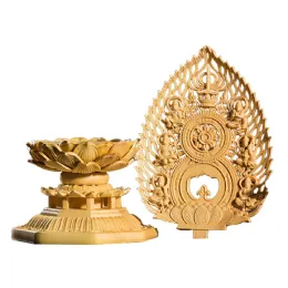 Rzeźby tajska baza Buddy: promieniujący lotos iluminacja, ręcznie robiony rzeźbiony kunszt, duchowy wystrój domu, unikalny wystrój drewna