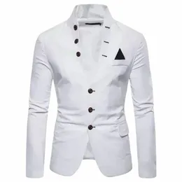 Herren Blazer Multi-Butt Decorati Casual Stehkragen Männlicher Blazer Fi Slim Solid Color Anzugjacke Dr Stage Party U7Sq #