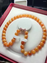 Anhänger Seltene hochwertige Myanmar Jade Perlenkette Natürliche rötliche gelbe Kette Frauen Jadeit Schmuck Partyzubehör