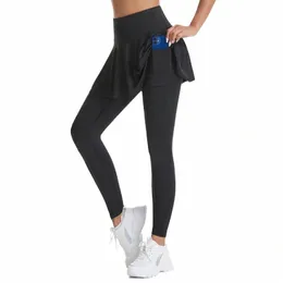 Vitalinovo Leggings com contorno de tênis e bolso para mulheres de cintura alta Active Skort Active Ruffle Plissado Golf Skapri com saia a8L0 #