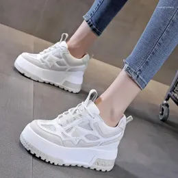 Casual Shoes Krasovki 9cm Air Mesh Genuine Leather Platform Wedge Women Summer Hidden Heel Hollow Chunky Sneaker Fashion