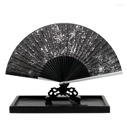 Estatuetas decorativas estilo chinês ouro e prata ventilador de aspersão 6-Polegada japonês bambu seda dobrável portátil pogal