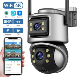 WiFi IP -kamera Dual Lens Smart Home Night Vision Screen Outdoor 4MP Security Surveillance Icsee App