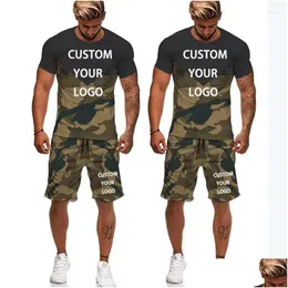 Mens Tracksuits Custom Logo 2 Piece Set Summer For Men Camouflage Kort ärmdräkt Patchwork Casual Breattable Sportswear Man Drop D OTQ0Y