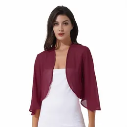 Womens 3/4 manga chiff cardigan bolero elegante verão senhoras casamento envolve encolher de ombros bolero nupcial lg xale noite cobrir n7Ff #