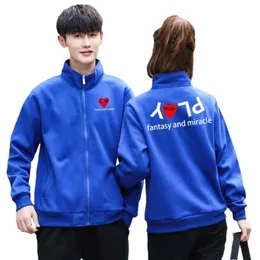 men Women Fleece Stand Collar Jacket Heart Embroidery Letter Printing Cott Zipper Pocket Autumn Winter Sweater l6Zs#