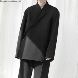 Suits Yamamoto Mens Style Ultra Gevşek Koyu Basit Çift Kruvaze Düzensiz Asimetrik Kişilik Kıyafet Ceket Erkekleri Blazers