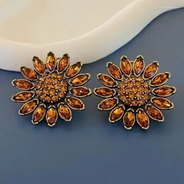 Studörhängen Vintage Light Luxury Fashion Color Diamond Sunflower Flower Crystal Retro Court Style
